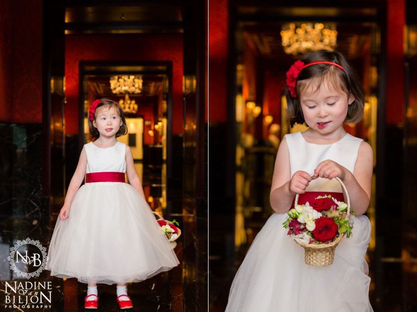 Red and white flower girl dress
