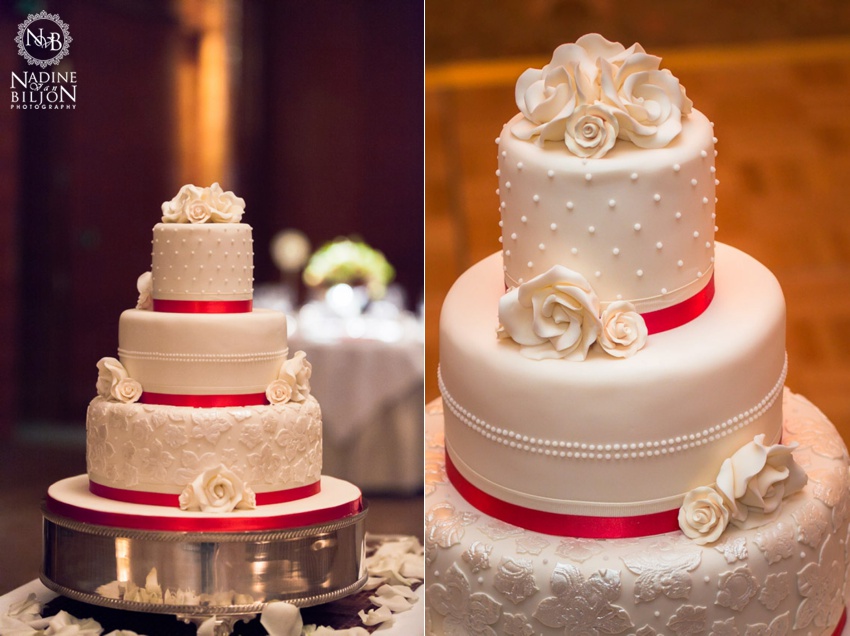 Red and white wedding cake